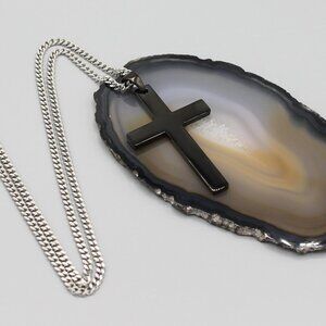 Jewelry necklace cross religious black stainless steel plain men women fashion